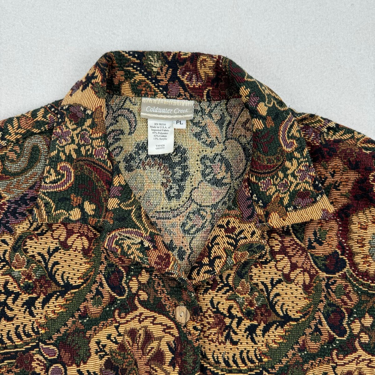 Vintage Coldwater Creek Jacket Size Large Woven Paisley Button Up
