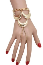 Women Wrist Bracelet Jewelry Gold Metal Hand Chain Ring Moon Charms Attractive 