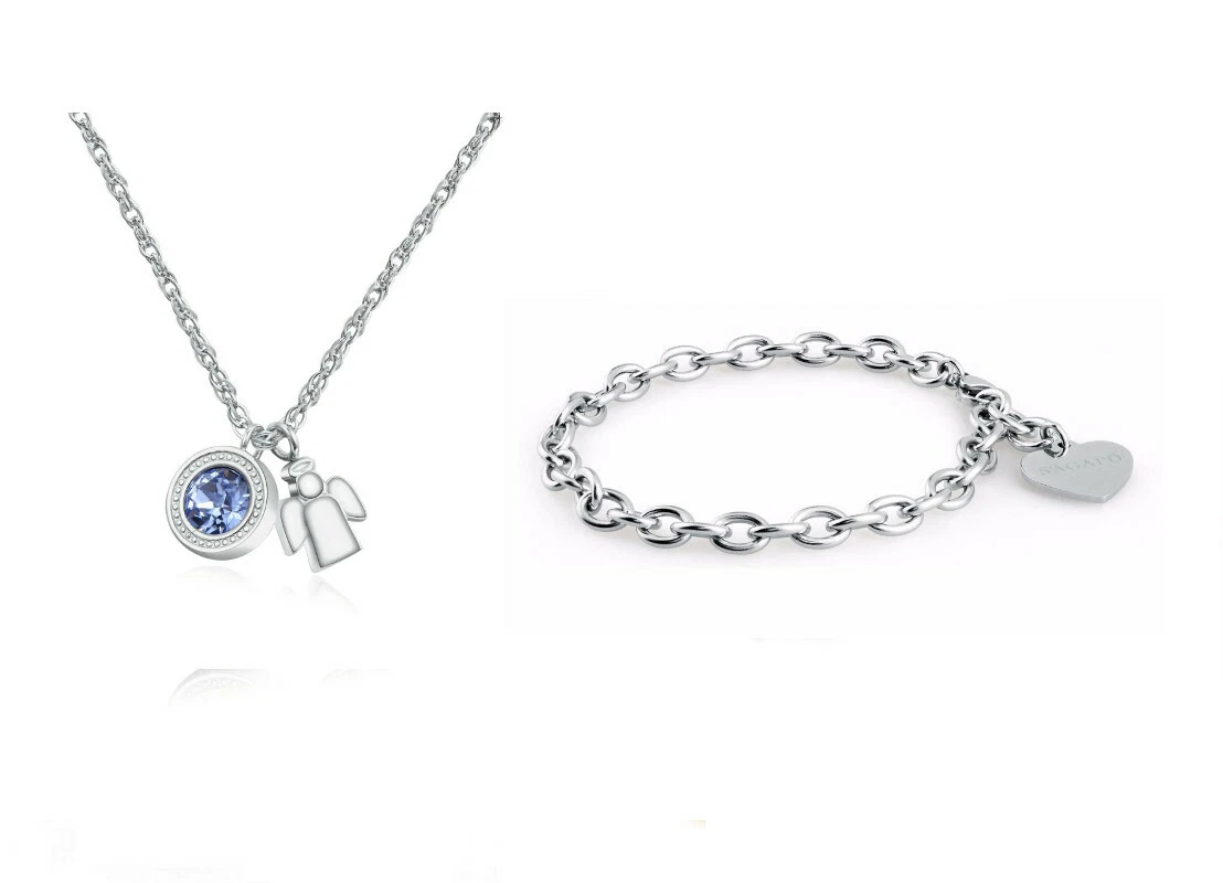 Collana MicLee Argento 925 Con Perla E Angelo Custode In Scatola Regalo