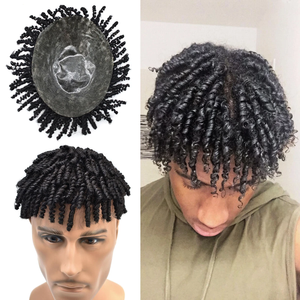 Afro Kinky Twist Crochet Braids Hair for Men Human Hair Replacement System  Wig