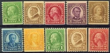 Coils of 1923 to 1929 Set 10 MNH F / VF Scott's 597 to  606     (Set 10)