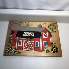 VTG 1971 FISHER PRICE 11 pcWOODEN FARM BARN PUZZLE 501 13 Piece