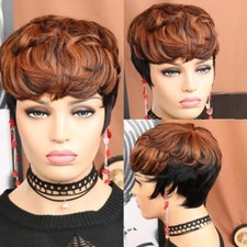 Pixie Cut Short Black Brown Human Hair Wig H1B/33
