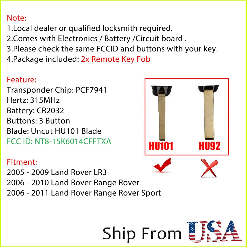 2 Remote Key Fob For Land Rover LR3 Range Rover Sport 2006 2007 2008 2009 2010 - Image 2 of 4