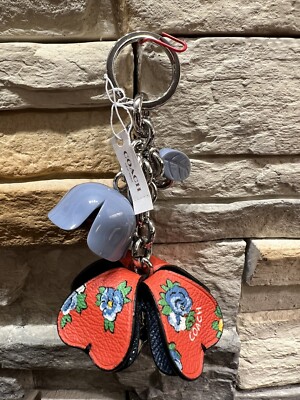 New Coach Bag Charm Floral Resin & Coated Canvas Tea Rose (F58517