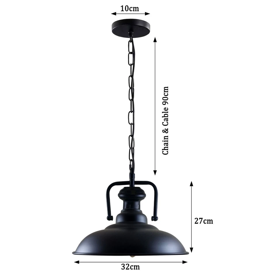 Industrial Ceiling Pendant Hanging Light Metal Shade Black Retro Lamp