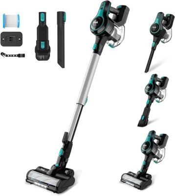 INSE Cordless Vacuum Cleaner, 25Kpa 300W 6-in-1 Rechargeable Vacuum w/ 2500m-Ah