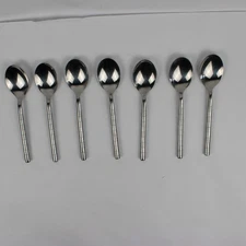 Lot of 7 Cambridge 18/10 Stainless Glossy Satin Teaspoons Leigh-Sand Pattern