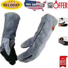 Extreme Heat Protection Leather Gloves - 16 Inches, Ideal for Welding & Cooking