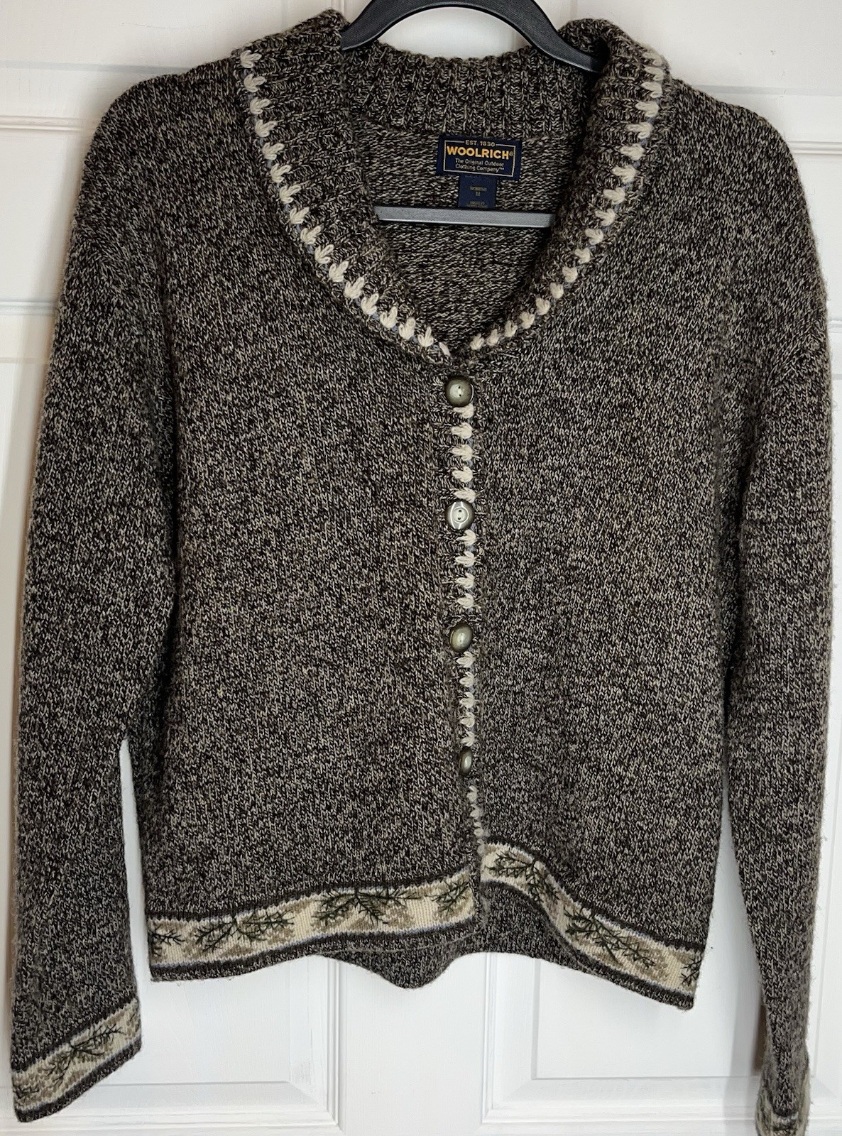Woolrich Carob Cardigan L/S  Cottagecore Sweater Pine Cones Wool Brown Women’s M
