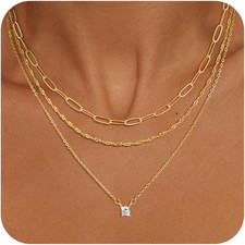 Gold Layered Necklace for Women, Dainty 14K Gold Plated Non-Tarnish Irregular Ci