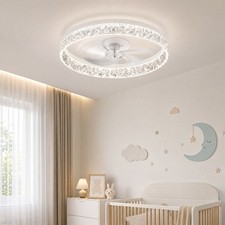 20 inch Low Profile White Flush Mount Ceiling Fan with Light Remote APP Control