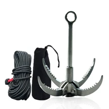 Large Grappling Hook with 65ft Rope 4-Claw Folding Stainless Steel Grapple Ho...