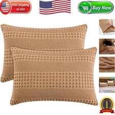 Stylish Waffle Weave Pillow Covers, 20" x 26", Soft Cotton, 2-Pack in Clay