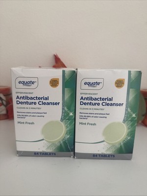 Denture Cleanser Tabs Overnight Antibacterial Equate Effervescent Mint 2 Pack