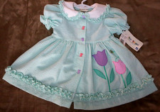 Vintage Baby Girl Aqua Gingham Spring Dress Cradle Togs NWT 12 mos.