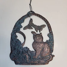 Vintage Cat & Butterfly Wind Chime Beacon Hill Fetco International Wall Ornament