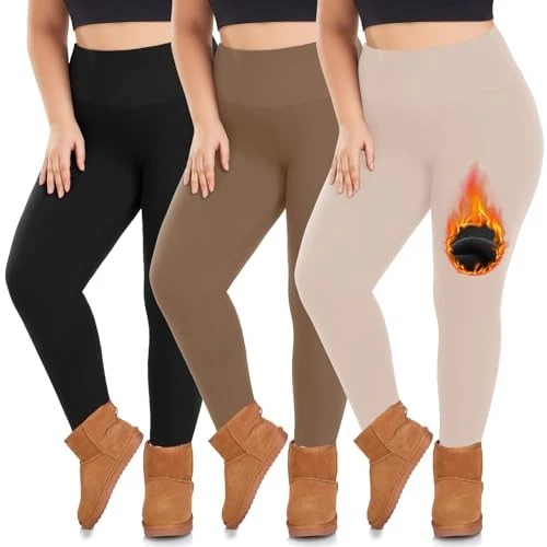  3 Pack Plus Size Fleece Lined Leggings Women  XX-Large Black/Mocha/Light Khaki - Image 2 of 4
