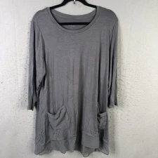Logo Lori Goldstein Tunic Shirt Womens XL Gray Layered Hem Pockets Boho Top