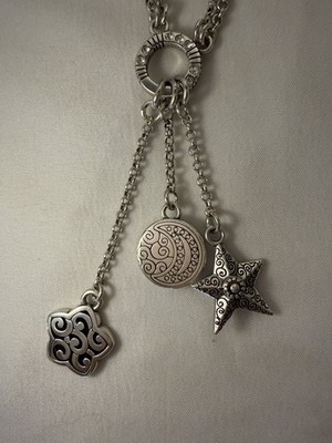 Brighton Necklace Double Chain 3 Dangle Charms Star, Moon, Flower