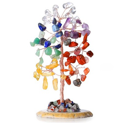 7 Chakra Healing Crystal Tree of Life Natural Gemstone Agate Slice Base Coppe...