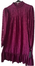 NWT Tommy Hilfiger Size 4 Burnout Floral Chiffon Shift Dress Berry Ruffle Neck 