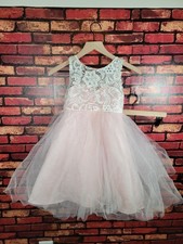 Princhar Girls Blush Pink Lace Tulle Dress Flower Girl Wedding Party Size 7
