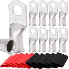 TKDMR 10pcs 1/0 Awg-3/8 Ring Marine Grade Copper Wire Lugs,with 31 Heat Shrin...