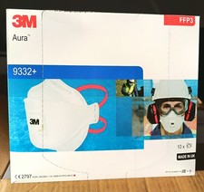 3M Aura 9332+ Face Mask FFP3 x 10 Valved  Individually Sealed 