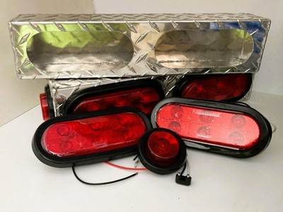 Double 6'' Oval Aluminum Mounting Boxes w/LED Brake Stop Marker Turn Taillights