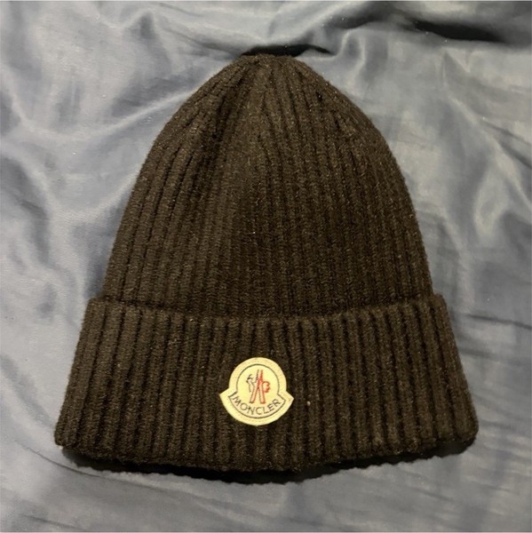 Moncler Black Solid Ribbed Knit Beanie Hat One Size Men's Winter Style