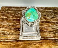 Native Southwest Style Sterling Silver Kingman Turquoise Bead Edge Ring 9