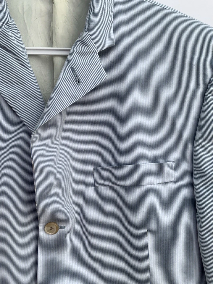 Blazer Burberry London 42R Azul Rayas Bond Street Algodón Microfibra Loco EE. UU. #Z54 Foto 2 de 4