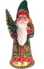 12286 - Schaller Paper Mache Candy Container - Santa Green and Red Coat - 10.25"