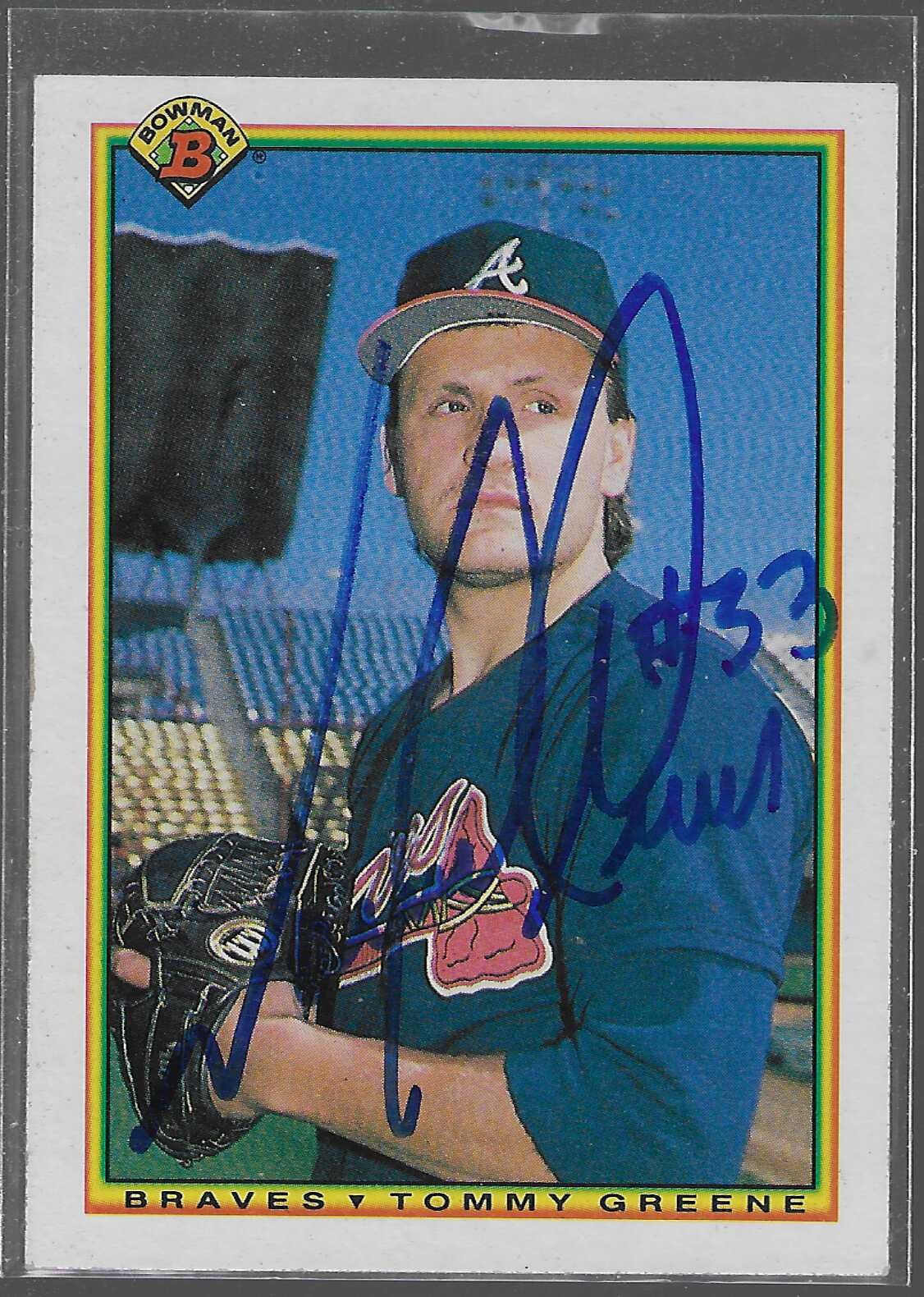 Autographed 1990 Bowman Tommy Greene - Braves