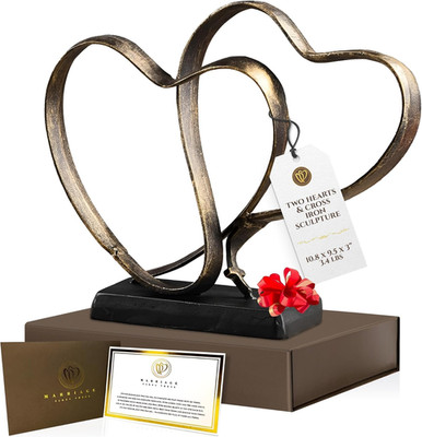 Wedding Anniversary Couples Gift - Two Hearts and Cross Iron Sculpture, Heart De