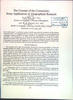 The Concept of the Community: Some Applications in Geographical Research; Moss, 