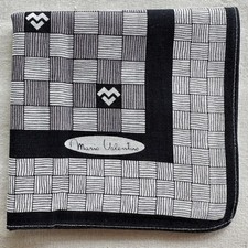 VTG Handkerchief Basket Wave Pattern Geometric Gray Black Art Pocket Square 18"