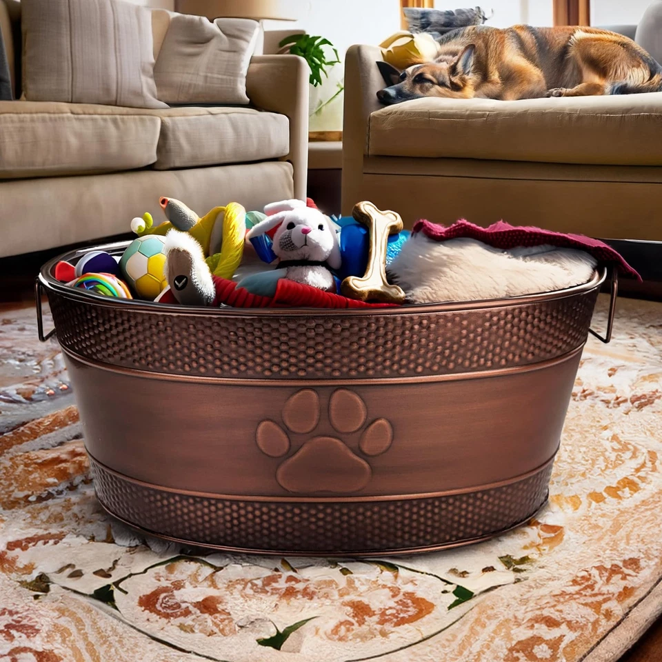 Cesta de almacenamiento de cobre 25 qt para juguetes para perros con asas Foto 4 de 4
