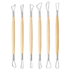 6pcs Clay Sculpting Tools Wooden Handle Double-Headed Modeling Pottery Tool