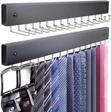 2Pack Tie Rack Wall Mounted, Wooden Belt Hanger Tie Organizer for Men with 28 Fo