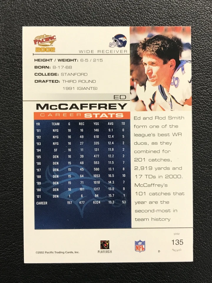 2002 Pacific #135 Ed McCaffrey Denver Broncos Premiere Date /36 - Image 2 of 2