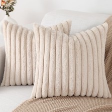 Pallene Faux Fur Plush Throw Pillow Covers 20x20 Set of 2, Apricot Striped