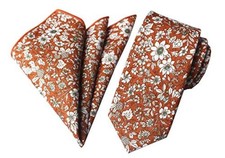 Tie and Pocket Square Set Men's Skinny Necktie Handkerchief Set One Size Orange