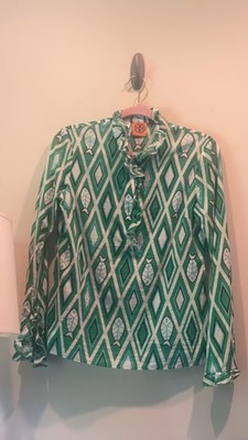 Tory Burch Green Geometric Print Blouse