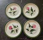 Set Of 4 Vintage STANGL Pottery Pink THISTLE Floral Coasters Plates 5-1/8"