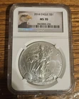 2014 AMERICAN SILVER EAGLE 1 ounce fine NGC graded MS70 one dollar