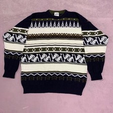 Vintage Knitted Jumper Abstract Patterned Grandad Knit Sweater, 100 Acrylic