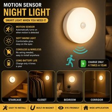 Wireless Motion Sensor Night Light LED PIR Detector Lamp, Bedroom Closet Stairs