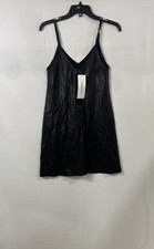 Alice + Olivia Women's Black Lamb Leather Slip Dress V-Neck NWT Sz 2